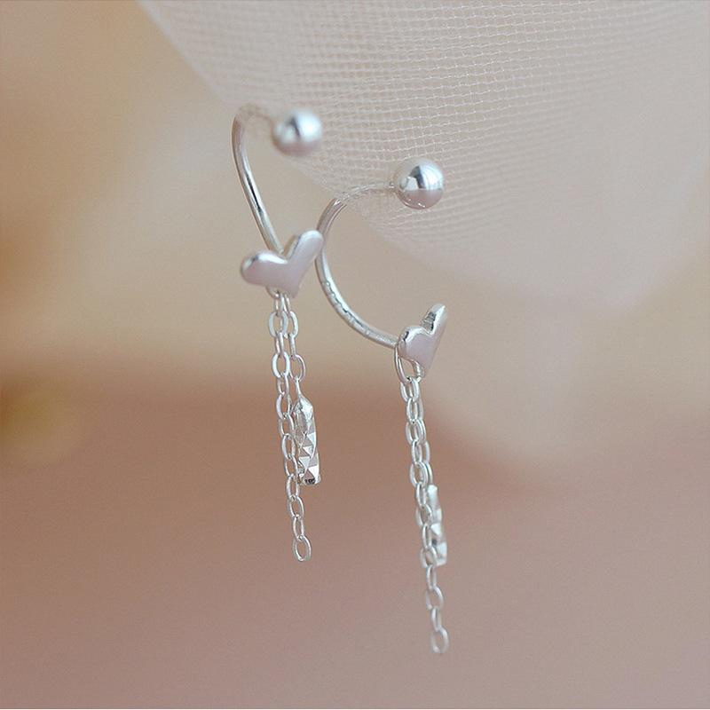 Серьги Love Tassel с винтовой пряжкой, женские милые модные съемные серьги-гвоздики, длинные серьги-сердечки с подвеской сзади