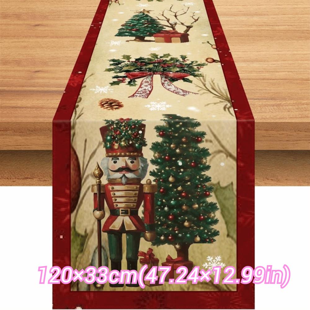 New Year Christmas Table Runner Santa Claus Xmas Bells Christmas Tablecloth Flag Cover Navidad Gift Table Cover Party Ornament