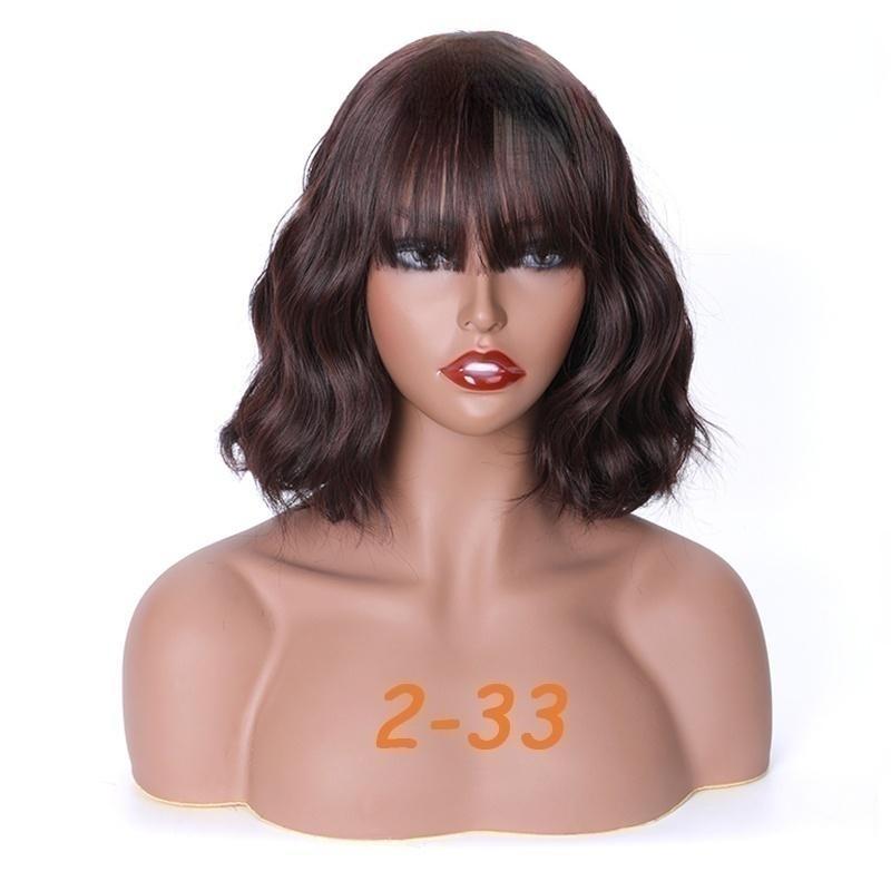 MISS WIG Женский модный короткий волнистый парик с челкой, волнистый парик из синтетического волокна для женщин, черный, коричневый, синий цвет