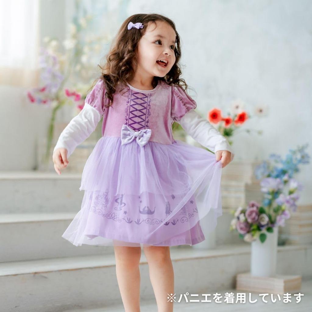 MANAMANA Платье принцессы с длинным рукавом, включает платье размера 110 см, детское платье, Рапунцель, повязку на голову, набор из 2 предметов, осень/зима