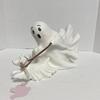 Halloween Ghost Walking Dog Statue Cute Ghost Dog Figurine Resin Ghost Sculpture Tabletop Ornament for Indoor Outdoor Decor