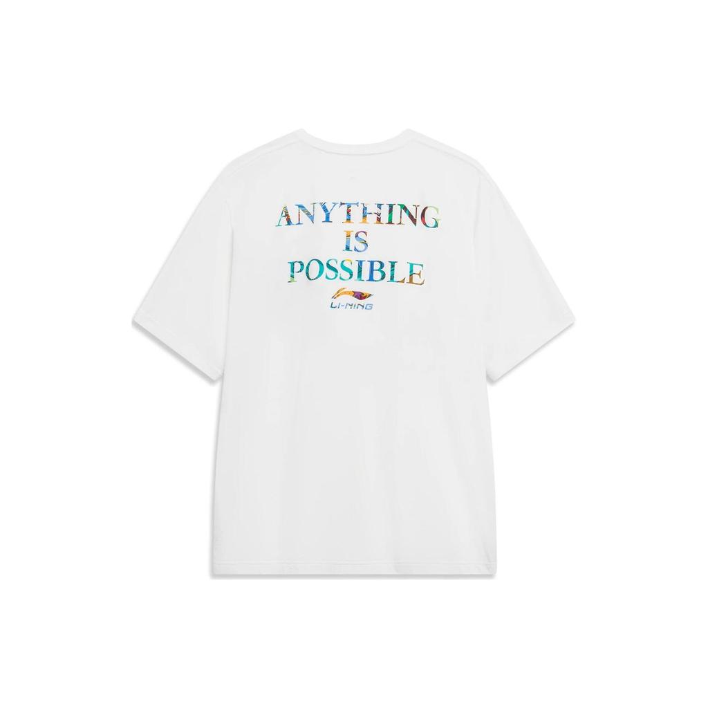 Li-Ning Printed Letter Round Neck Pullover Short Sleeve T-Shirt Men Tops White AHST177-1