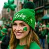 Yousheng St. Patrick's Day Shamrock Hat Irish Cuffed Pom Knit Hat Green Sequins Clover Skull Cap for Women Men Party Costume Accessory