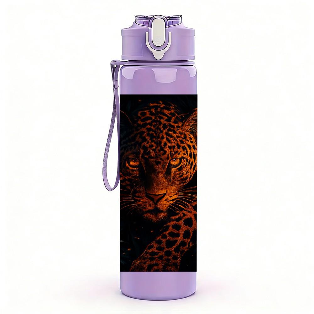1PC Black Spotted Leopard Animal Print 750ml Color Plastic Sports Water Bottle Leakproof Flip Straw Lid Suitable for Sports Office Home Use