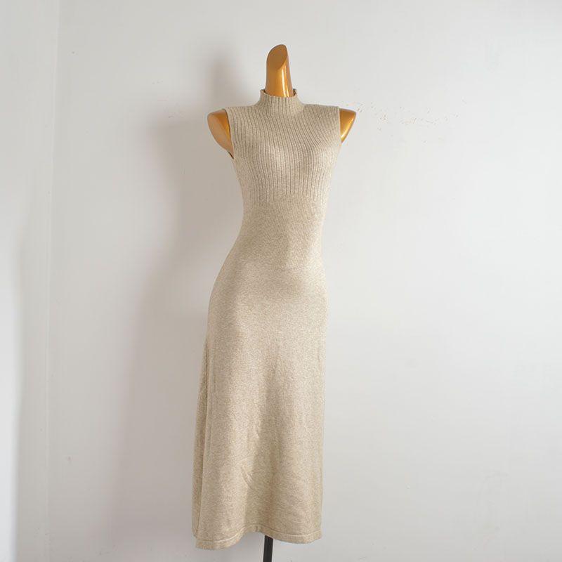 Pure Desire Style Sexy Half Turtleneck Sleeveless Knitting Dress Women's Autumn New Arrival Silm Slim Looking Sheath Fashion Long Skirt