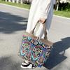 Холщовая сумка в этническом стиле для женщин, стильная сумка на плечо с узором, ретро повседневная сумка-тоут, сращивание