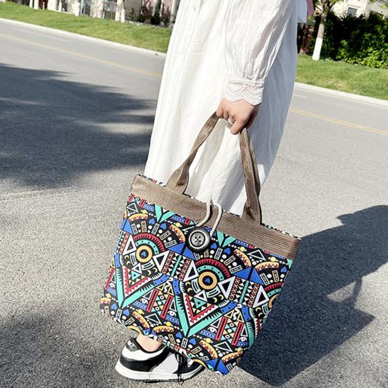 Холщовая сумка в этническом стиле для женщин, стильная сумка на плечо с узором, ретро повседневная сумка-тоут, сращивание