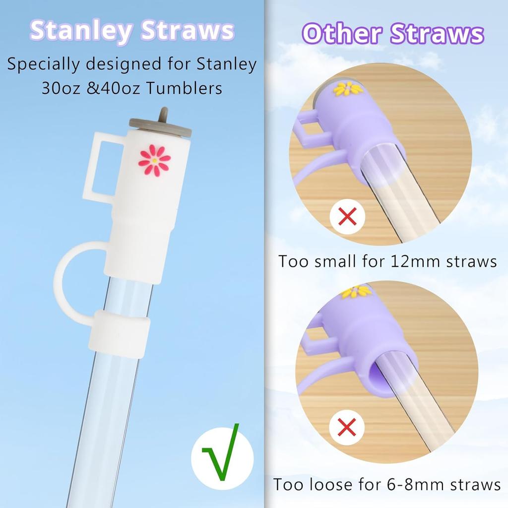 6PCS Straw Cover Cap for Stanley Cup 30oz & 40oz, 10mm/0.39inch Silicone Straw Caps Mini Tumbler Straw Toppers Dust Resistant Spill Proof Stanley Cup