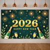 2026 New Year Banner Green Background Champagne Happy New Year Banner for New Year Party 2026 Celebration Holiday Decoration
