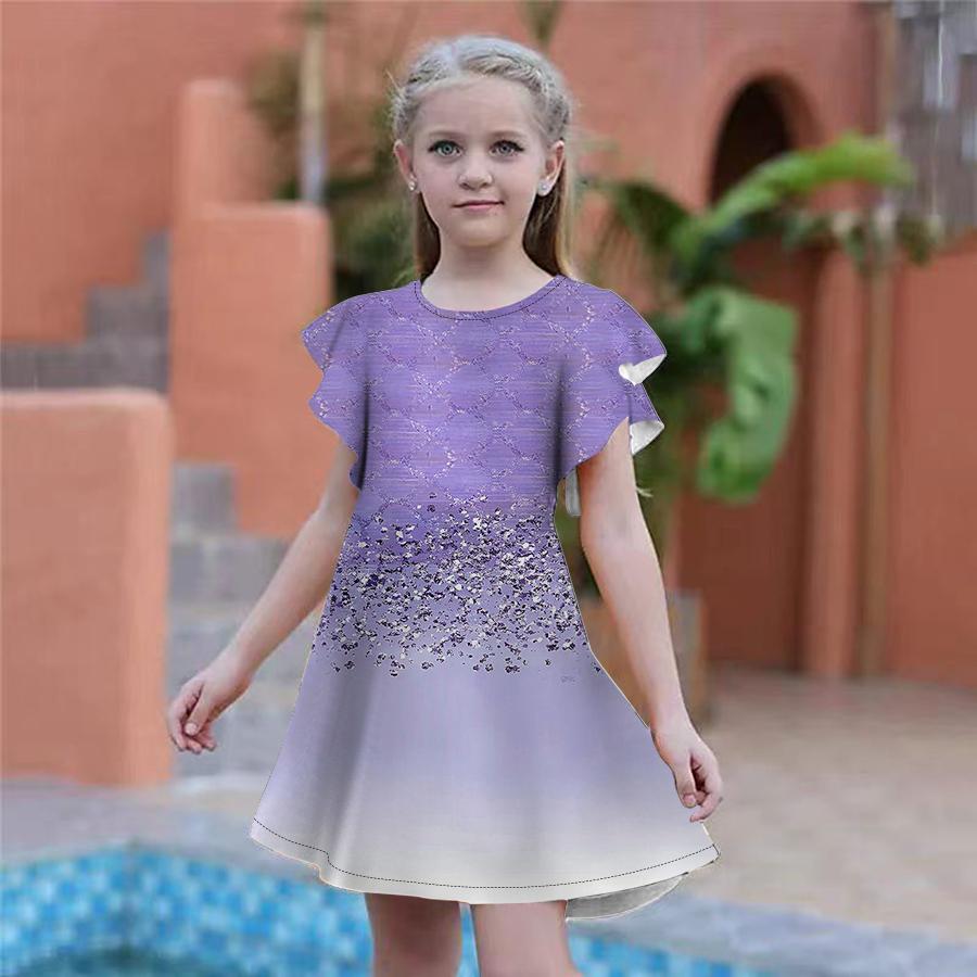 Девочки, рыбка в воде. Платья с принтом, детское праздничное платье для девочек, свободная облегающая юбка с короткими рукавами для девочек старше четырех лет