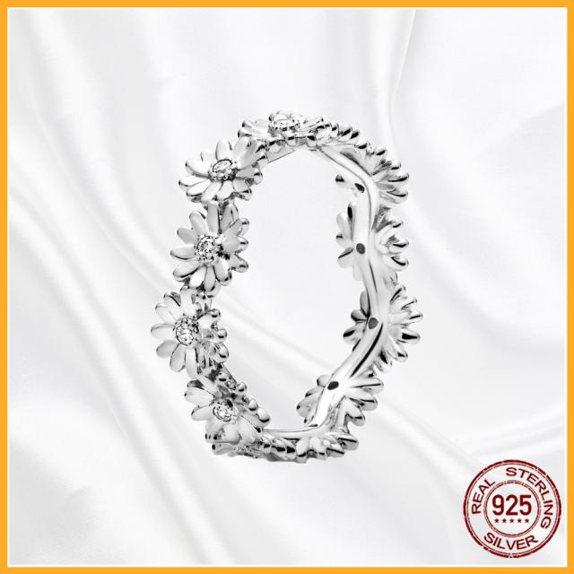 Подлинное 925 пробы стерлингового серебра штабелируемое сердце ромашка цветок сверкающее кольцо для женщин оригинальные 925 пробы серебряные кольца ювелирные изделия подарок