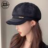 Japan and South Korea autumn and winter new suede splicing fashion octagonal hat children show their faces small newsboy hat versatile painter hat ti