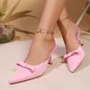 Сладкие розовые тапочки с закрытым носком, украшенные бантом, женские, лето 2025, с острым носком, на высоком каблуке, сандалии, женская обувь для вечеринок