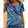 Летний топ с круглым вырезом, 3D цветочным и абстрактным принтом, модная повседневная женская футболка с коротким рукавом