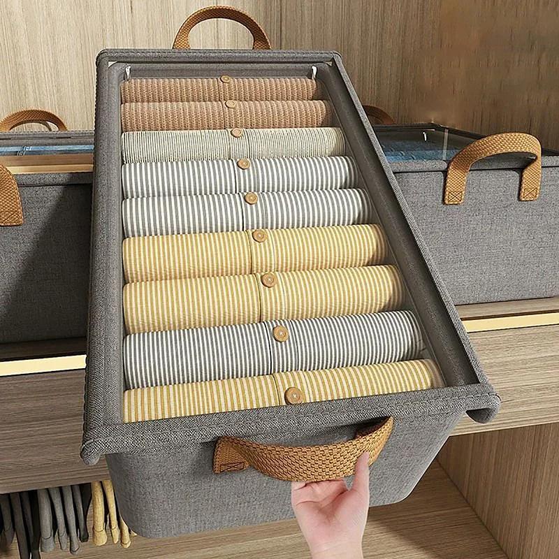 Steel Frame Folding Storage Boxes with Cover Dust-Proof Moisture-Proof Clothes Trousers Socks Home Organization Drawer Wardrobe Storage Box