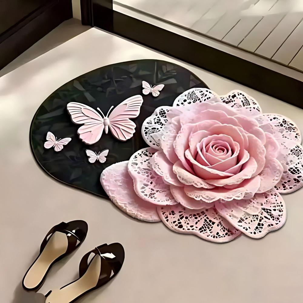 Absorbent Surface 3D Floral Butterfly Carpet Shower Mat For Living Room Tea Table Bedside
