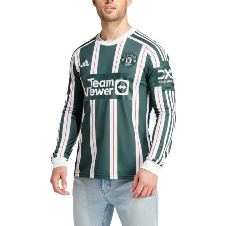 Adidas Манчестер Юнайтед Джерси с длинным рукавом с круглым вырезом 23/24 Мужские топы зеленые IA7223