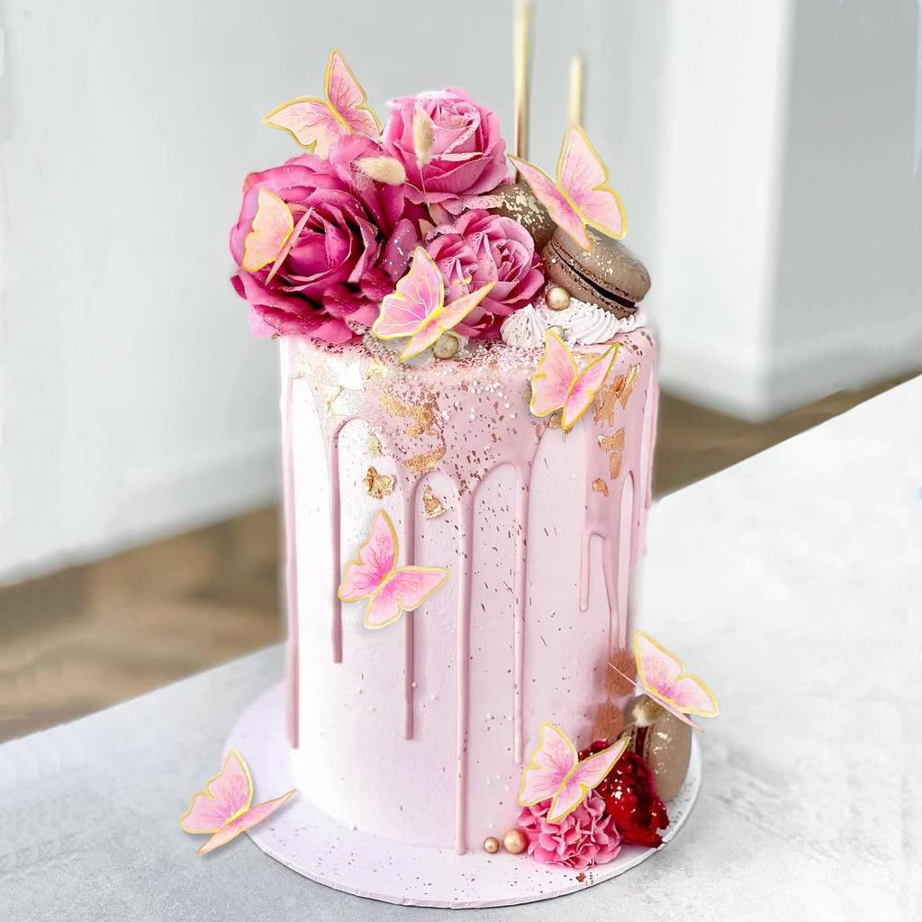 11 штук розово-золотых украшений для торта в виде бабочек для Дня матери, свадьбы, пикника на природе, вечеринки в стиле бабочек.