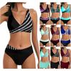 Women's Bikini Set 2024 Striped Push Up Bra High Waist Swimsuit Set Bikini Swimwears Sexy Swimwear Beach Tummy Tuck Swimsuit