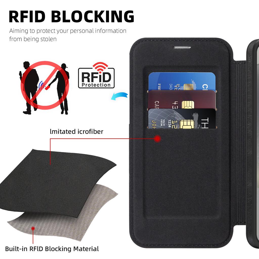 For Samsung Galaxy S24+ Case Compatible with MagSafe RFID Blocking Card Holder Leather Phone Cover