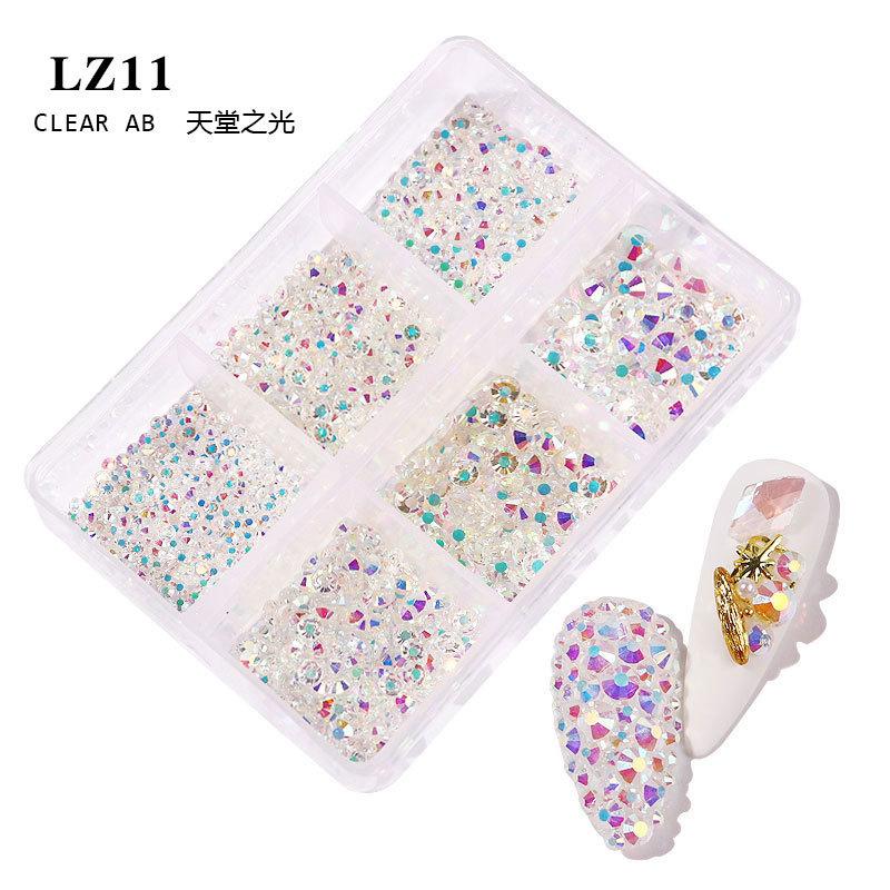 Nail Art Flat Bottom Diamond Mixed Color Champagne 6 Grid Mixed Batch Nail Diy Jewelry Sticker Diamond Nail Art Jewelry