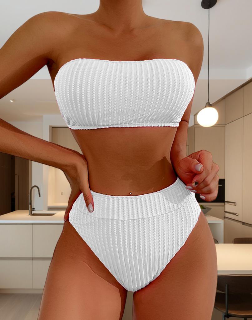 Женский купальник, однотонный, без бретелек, с завязками на спине, с высокой талией, с разрезом, купальник-бикини, пляжная одежда, купальные костюмы