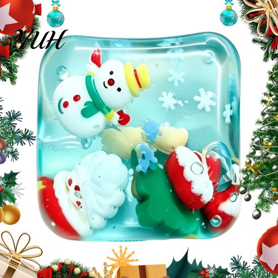 Christmas Sensory Cube Toys Stress Relief Toy, Clear Squeeze with 3D Snowman, Adults Relaxation Aid Santa Claus, Gingerbread, Xmas Tree, Hand