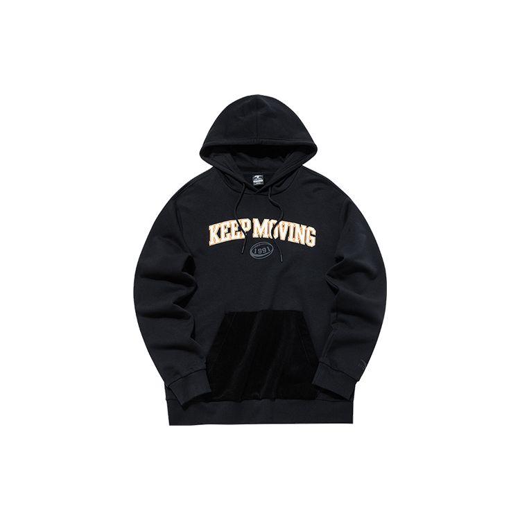 Anta Пуловер с капюшоном на флисовой подкладке, спортивный вязаный свитшот с длинными рукавами, мужские топы, черный 152148727-4