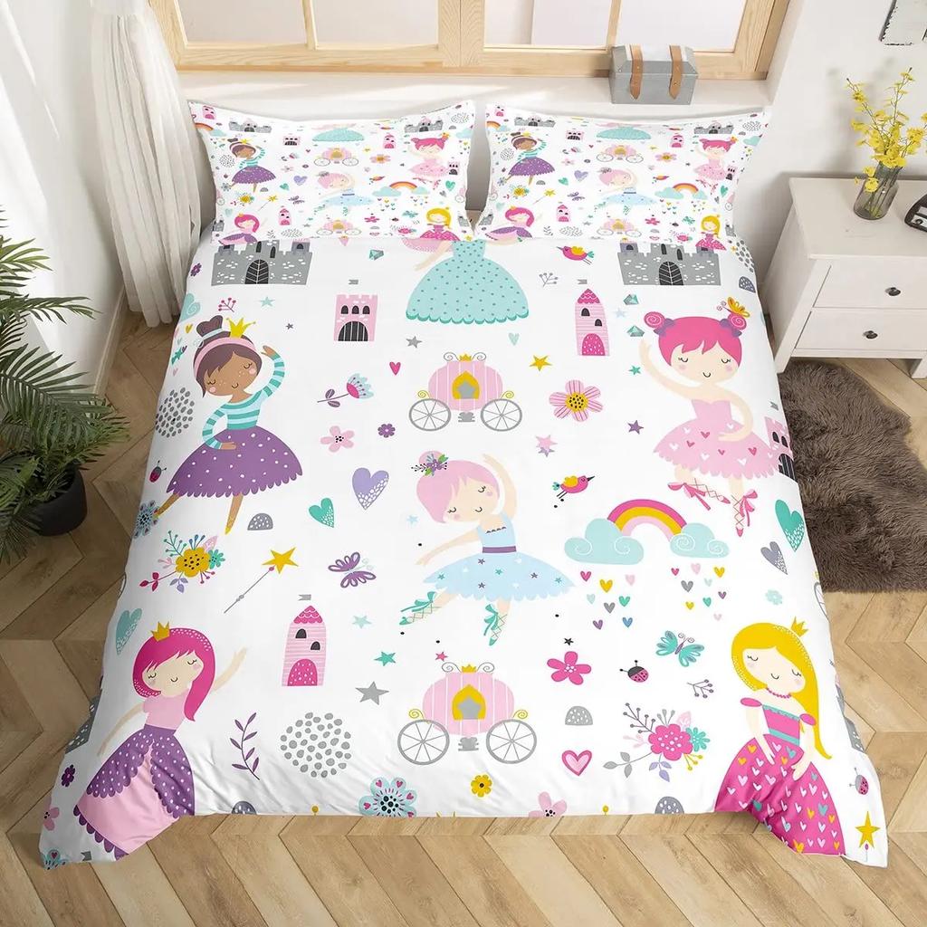 Ballet Girl Duvet Cover Set King Size Pink Lovely Little Ballerinas Bedding Set Kids Girls Princess Soft Polyester Quilt Cover