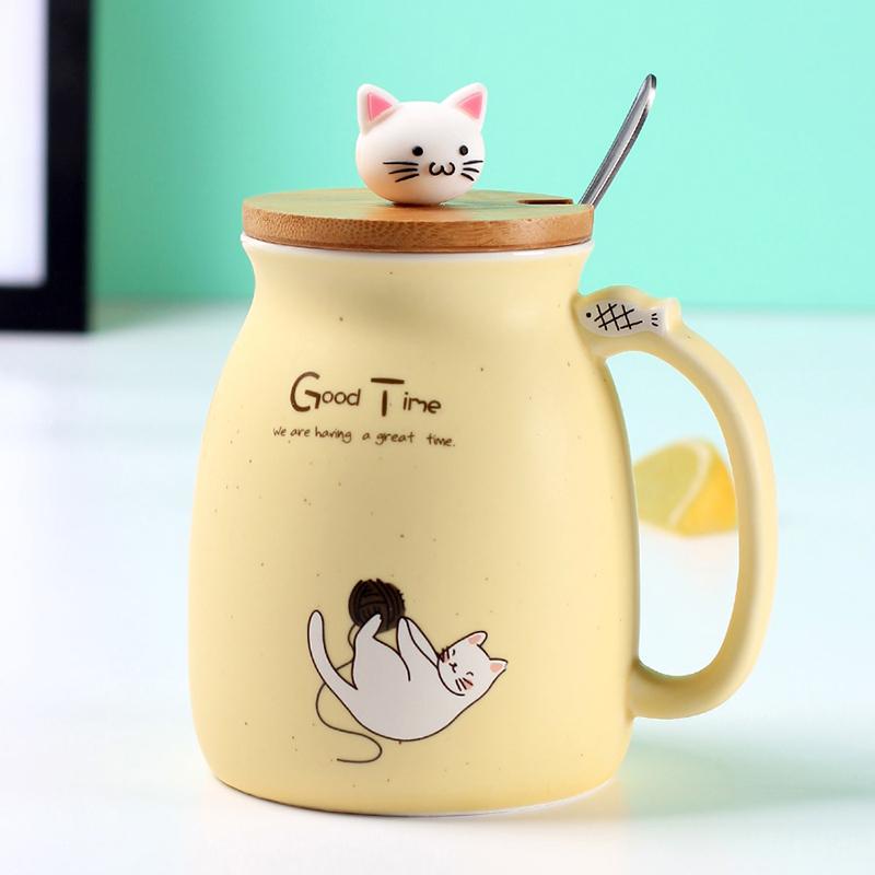 Creative Color Cat Mug Cartoon with Lid 500ml Cup Coffee Ceramic Mugs Cups Office Drinkware Gift