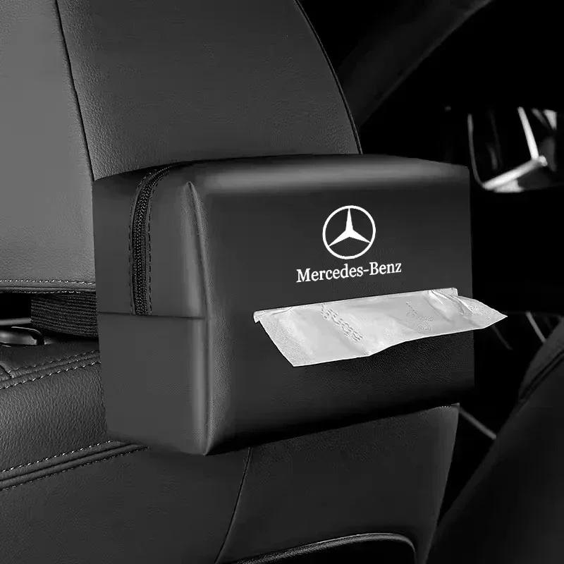 TEP3 Car Tissue Box Holder Napkin Towel Organizer Bag Tissues Storage For Mercedes Benz AMG W204 W205 W203 W211 W212 W213 W201 W210