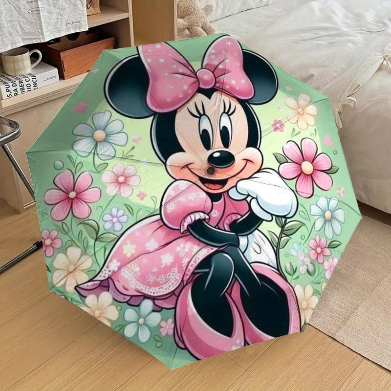 1PC Minnie Mouse flowers Automatic Open/Close Umbrella with Windproof, 8-Rib Sturdy Canopy, Durable Ribs, Fashionable Design, Outdoor Accessory, Fun P