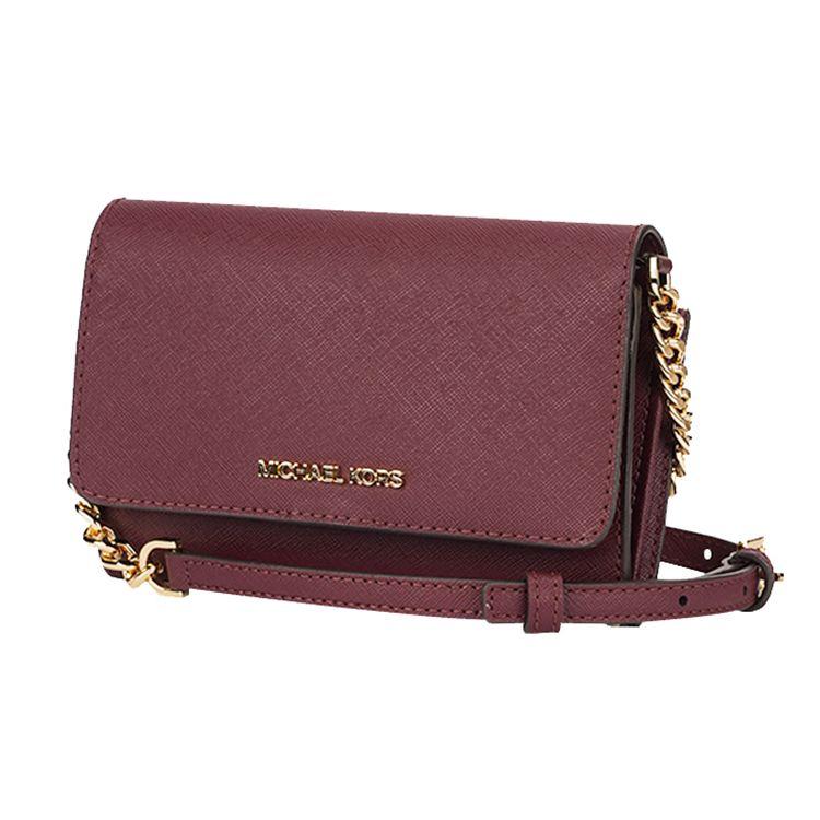 Michael Kors Jet Set Буквенный Логотип Однотонный Клапан Цепь Кожаный Конверт Сумка на Плечо Средний Женская сумка на плечо Бордовый 35S0GTVC2L-MERLOT