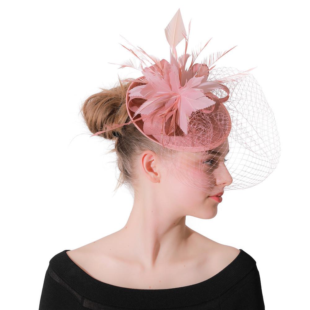 Deep Leather Powder Boutique Banquet Mesh Top Hat Hemp Headgear Bridal Wedding Dress Mesh Feather