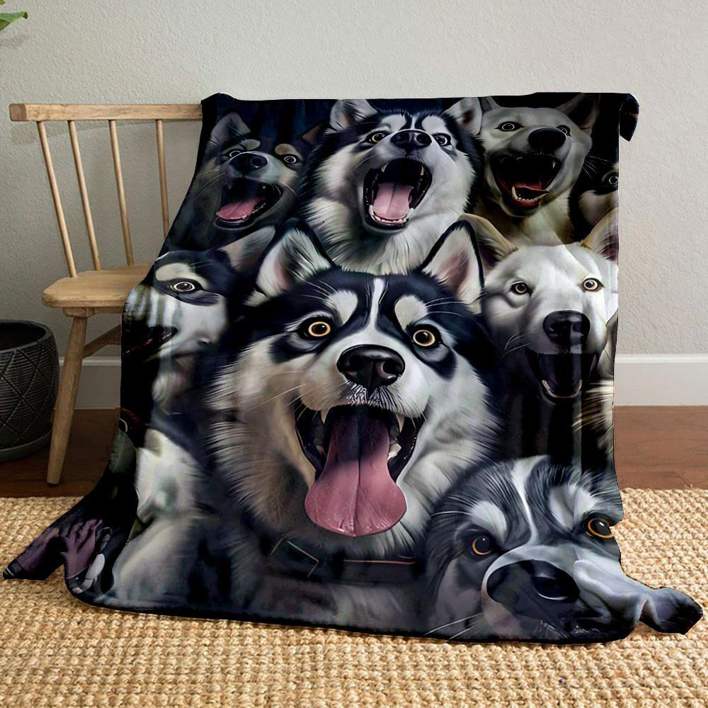 Husky Dog Print Blanket bedroom Blanket for Livingroom Couch lunch break Soft throw for Friend's festival Gift