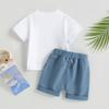 Baby Boys Shorts Set, Short Sleeve Cartoon Bear Print T-shirt with Elastic Waist Shorts Summer Outfit