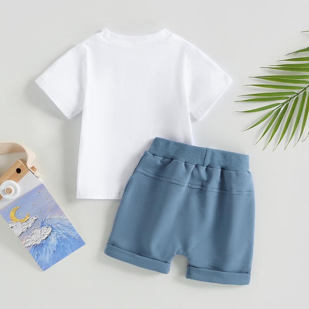 Baby Boys Shorts Set, Short Sleeve Cartoon Bear Print T-shirt with Elastic Waist Shorts Summer Outfit