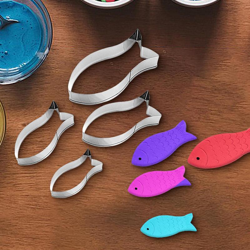 4 PCS Fish Cookie Cutter Stainless steel fish shaped cookie cutter Aquatic Animal Fish Molds Cake Pastry Fondant Decorate Tools