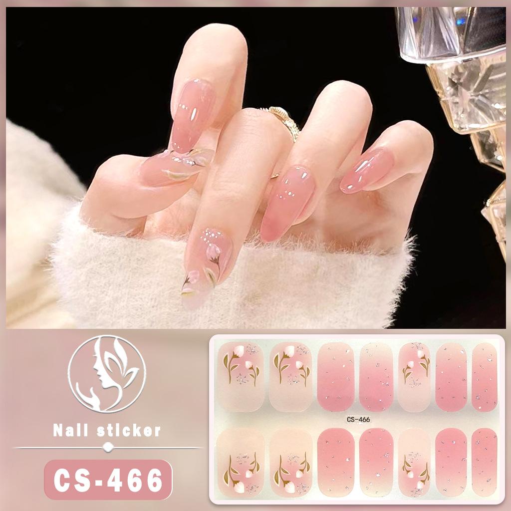 CS Waterproof No-Cure Gel Nail Wraps, Full Cover Japanese & Korean Style Floral Pattern Nail Stickers, Nail Patch Films