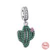 925 Sterling Silver Green Sparkling Cactus Pendant Charm Beads Fit Charms Bracelet DIY Jewelry For Women