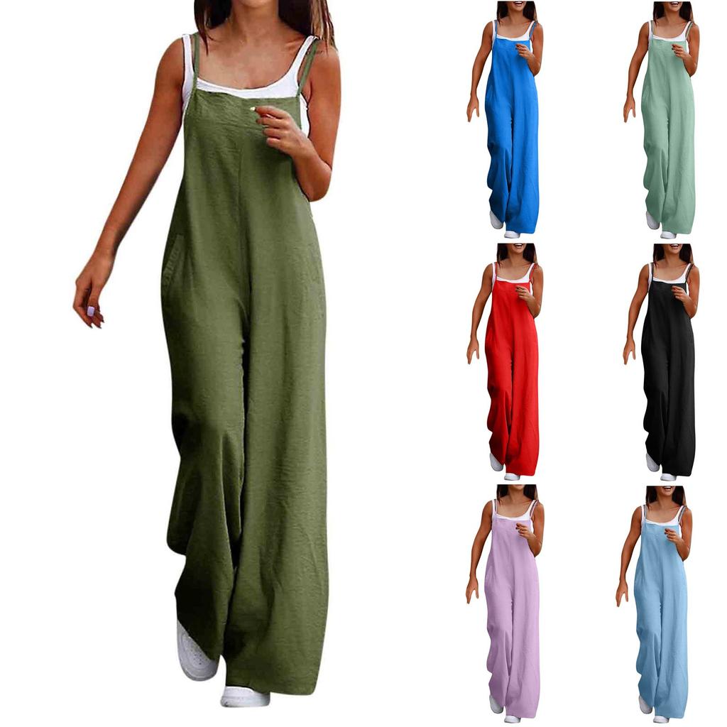 Женский свободный комбинезон с карманами и высокой талией, однотонный хлопковый льняной комбинезон на подтяжках
