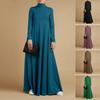 2024 Женское платье макси с высоким воротником и защитой шеи с длинным рукавом плюс размер Свободное трапециевидное сплошной цвет Мягкий эластичный пуловер Повседневная полная длина Леди Ежедневно D