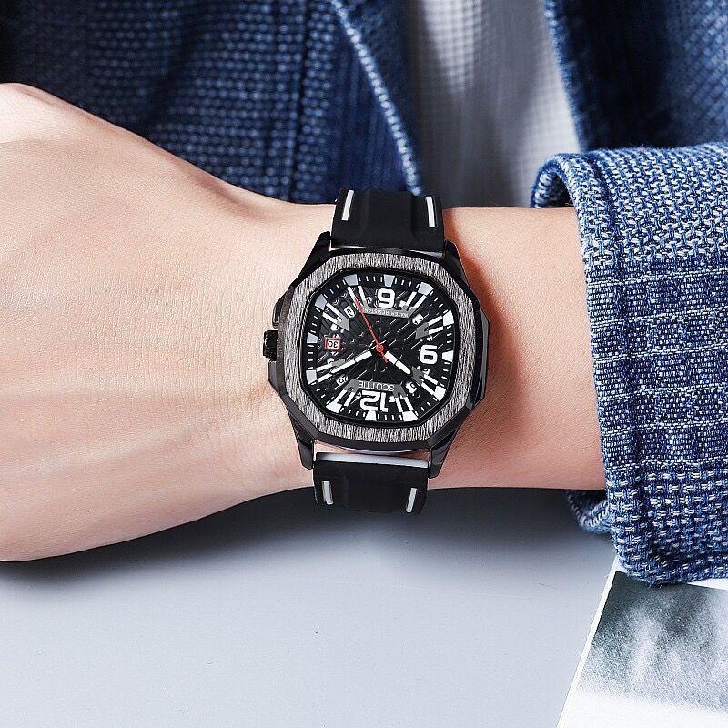 Cool Men'S Watch Rubber Strap Personality Fashion Trend Quartz Black Silicone Men'S Watch Luminous