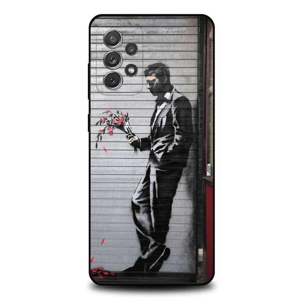 Чехол для телефона Street Art Banksy Graffiti для Samsung S25, S24, S21, S22, S23, S30, Ultra, S20, Plus, Fe, Lite, Note, 10, 9, 5G Черный