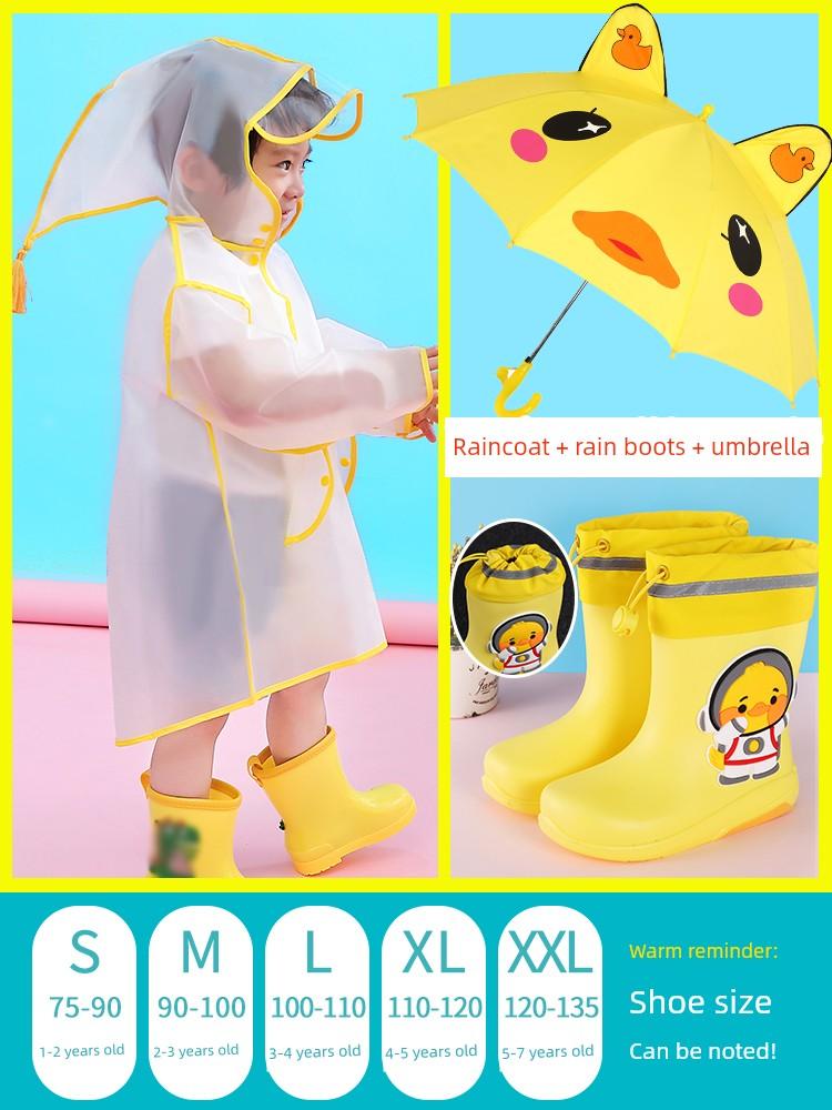 2026 New Model Children's Raincoat Kindergarten-Specific Umbrella Raincoat Boot Set for Girls and Boys, Rain Boots with Separate Upper and Lower Parts