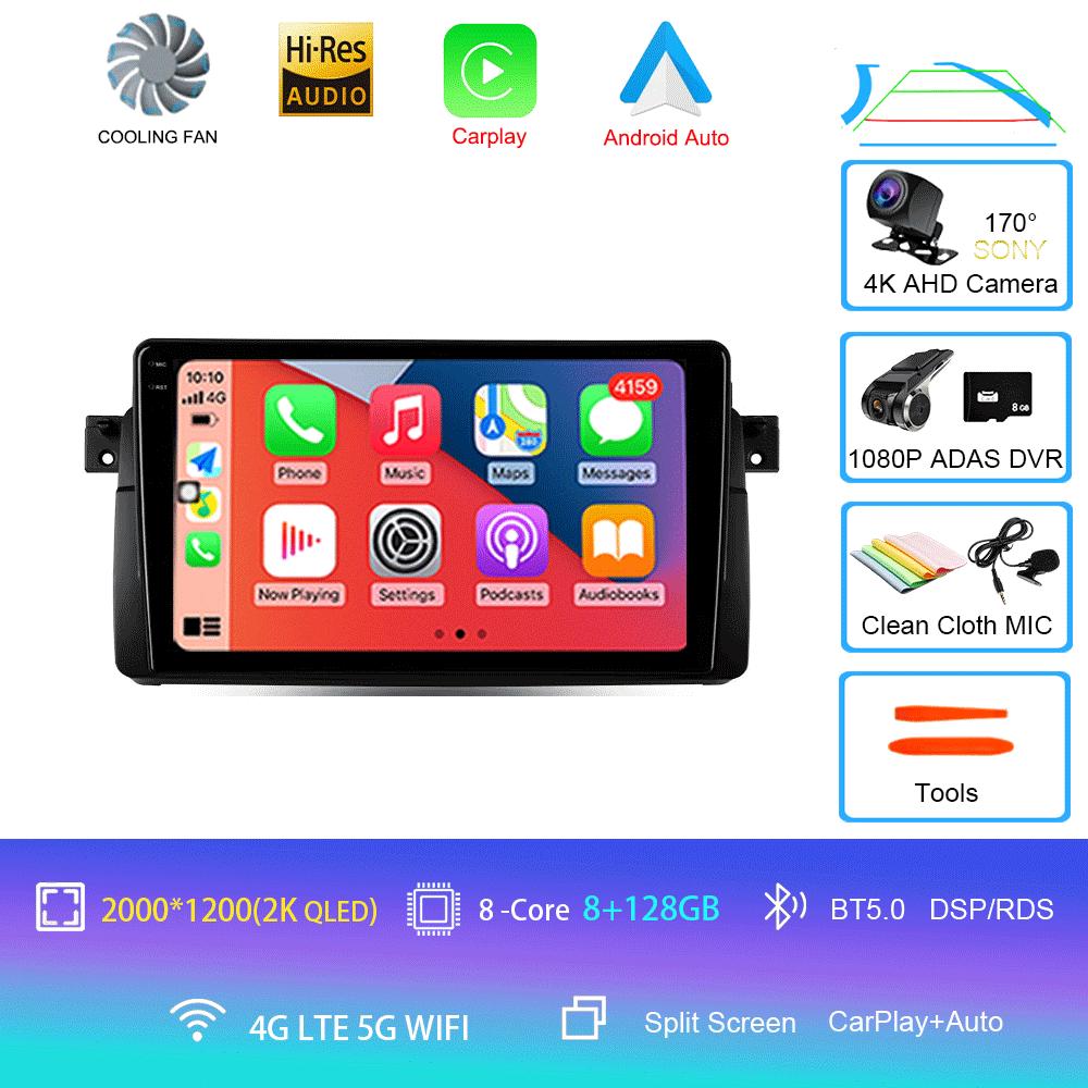 Автомагнитола Android 14 Carplay Для BMW E46 M3 1998 1999 2000 2001 - 2006 Навигация GPS Мультимедийный плеер стерео wifi+4G BT 2 DIN