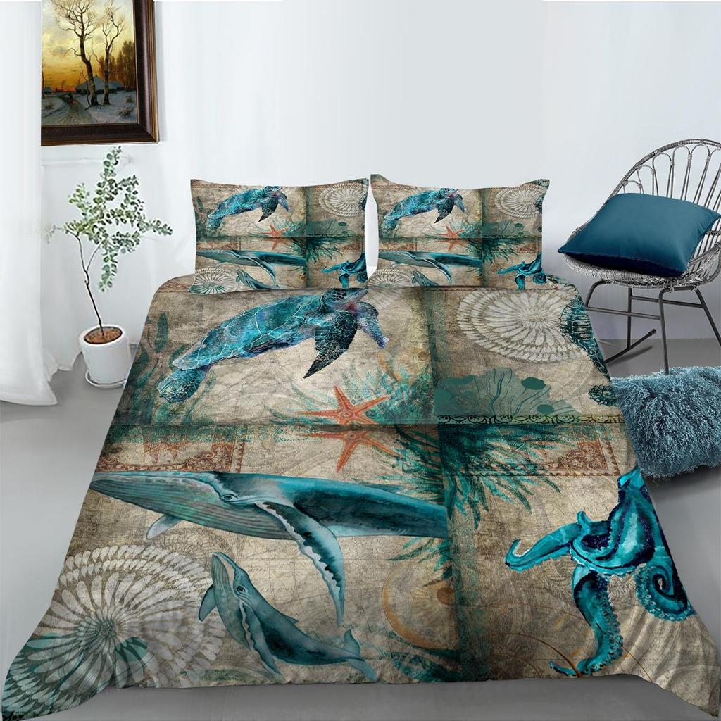 Новое модное домашнее постельное белье с 3D принтом черепахи, роскошное 100% полиэстер, 2/3 шт., одеяло, пододеяльник для детей, подростков, одно пододеяльник