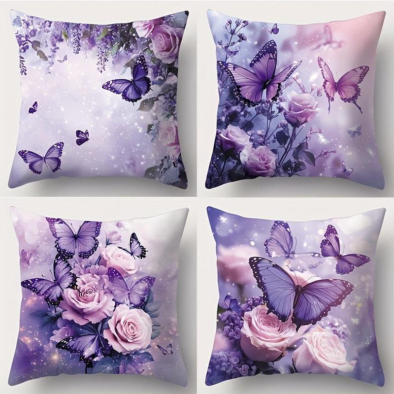 Purple Butterflies And Pink Roses Printed Cushion Covers Polyester pillowcase, sofa decorative cushion cov Headboard Pillow