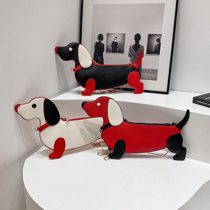 Мультяшная сумка через плечо с дизайном собаки для женщин, из искусственной кожи, сумки кроссбоди с цепочкой, персонализированная сумка на молнии для вечеринок, сумка-саквояж CLE