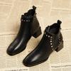 Fashion Winter New Thick Heel Cotton Boots Women Fashion Round Head Sleeve Rivet Anti-slip Wear-resistant Short Boots